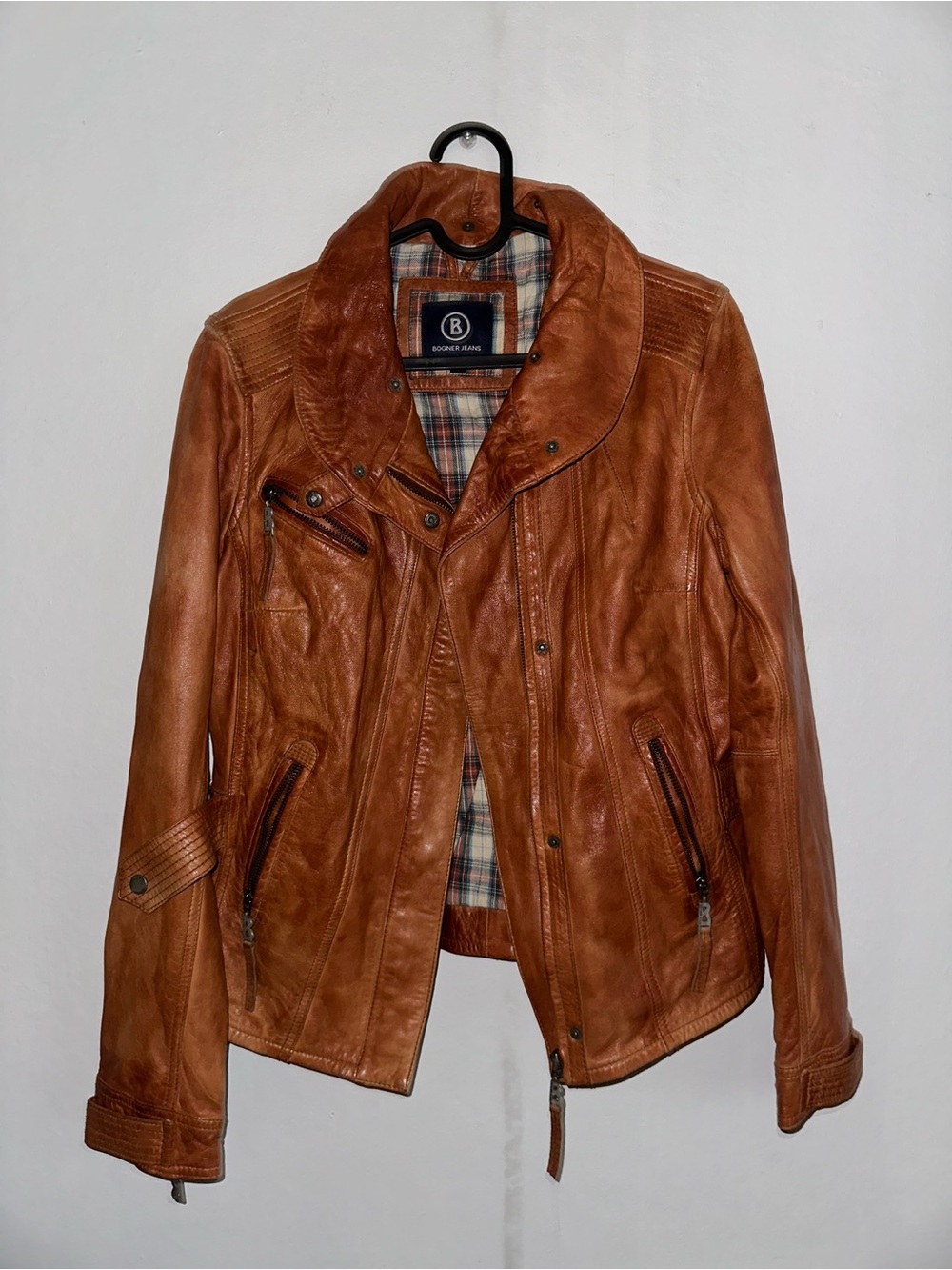 Women's Cognac Leather Moto Jacket